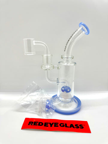 Red Eye Glass® | 7" Tall Periwinkle Funguy Rig W/Mushroom Perc, Carb Cap & Terp Pearl